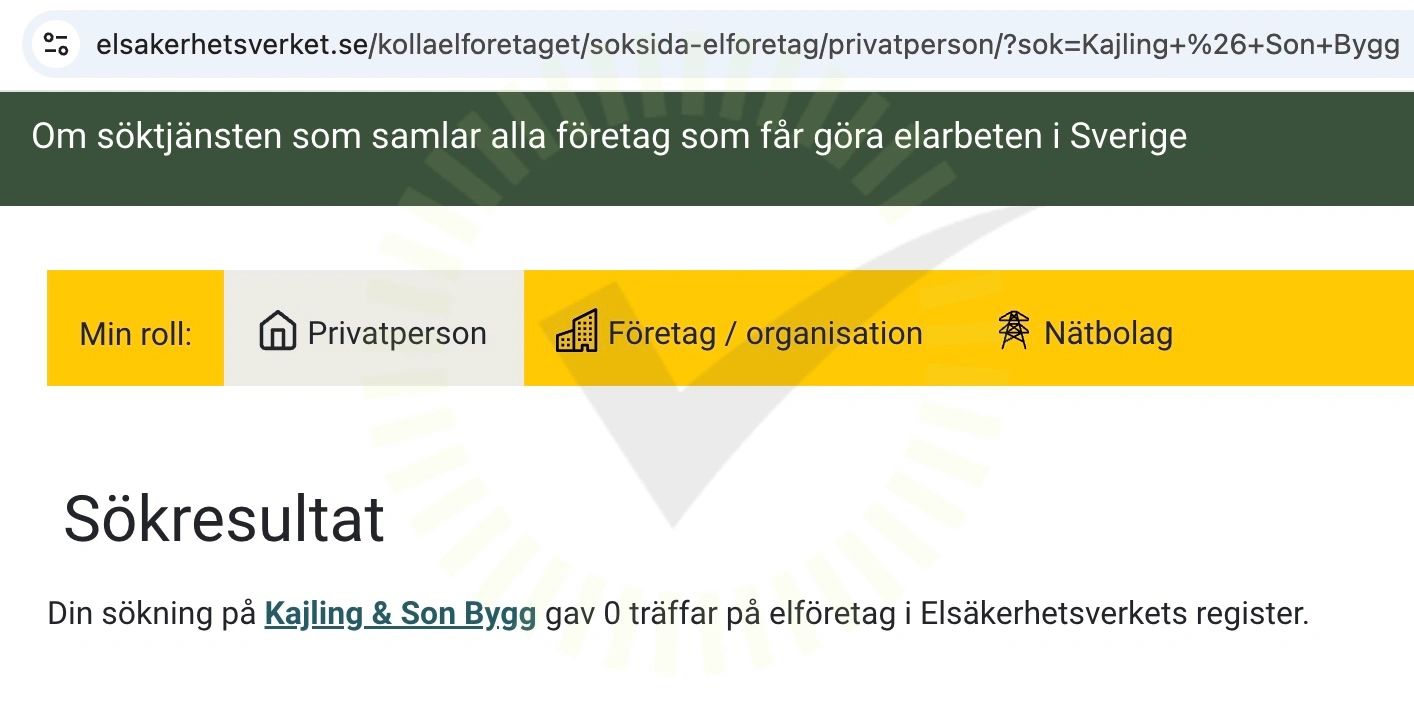 Installatör ansluten till elsäkerhetsverket